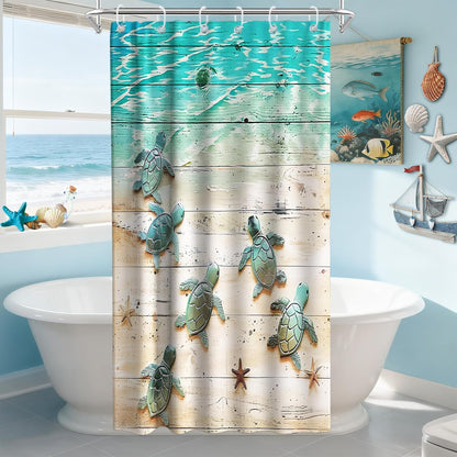 Nautical Green Sea Turtles Beach Theme Fabric Shower Curtain Sets Bathroom Blue Ocean Decor with Grommets and Hooks - 72 x 72 Inch Teal