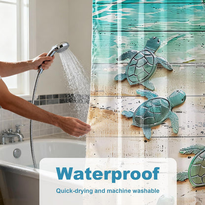 Nautical Green Sea Turtles Beach Theme Fabric Shower Curtain Sets Bathroom Blue Ocean Decor with Grommets and Hooks - 72 x 72 Inch Teal