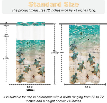 Nautical Green Sea Turtles Beach Theme Fabric Shower Curtain Sets Bathroom Blue Ocean Decor with Grommets and Hooks - 72 x 72 Inch Teal