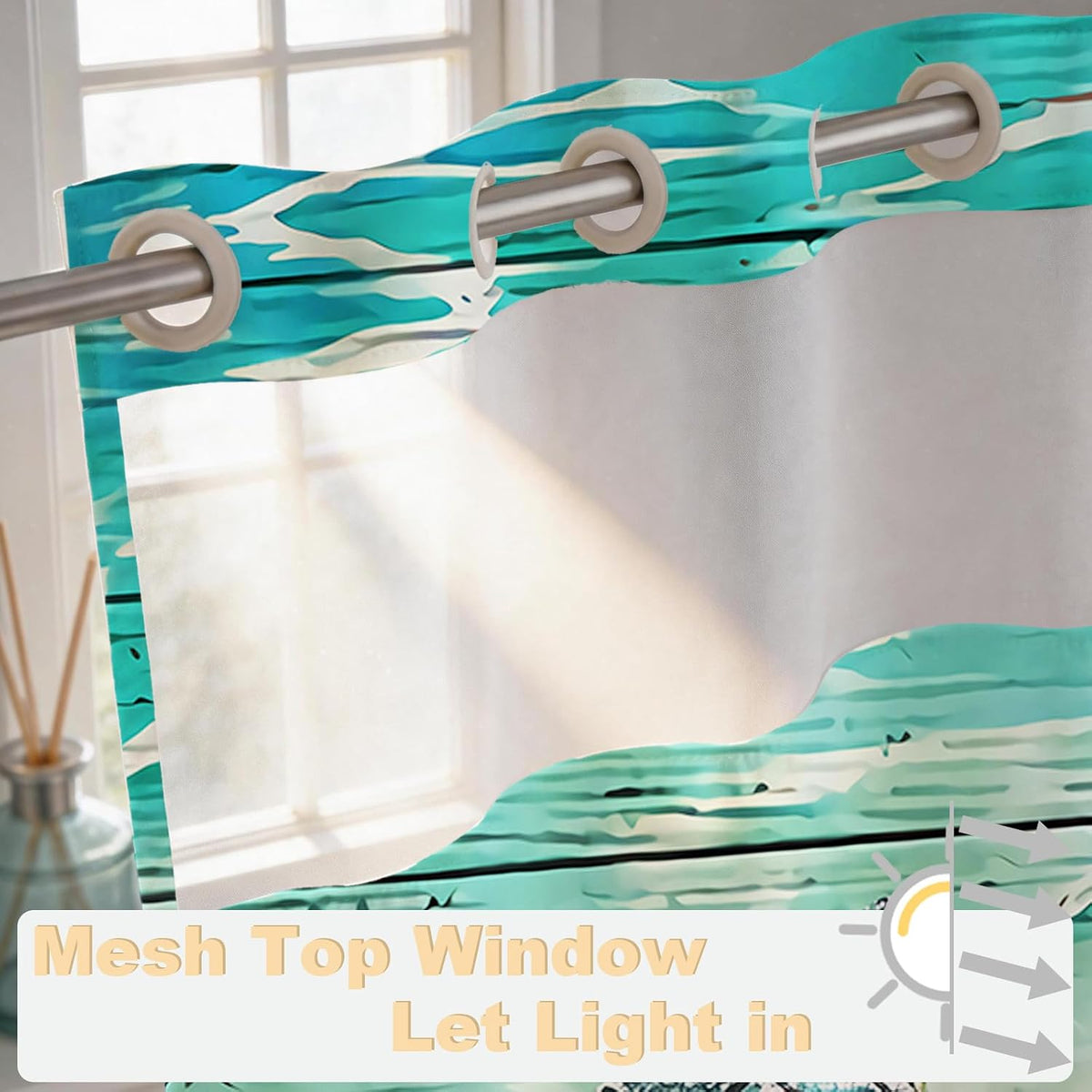 Nautical Green Sea Turtles Beach Theme Fabric Shower Curtain Sets Bathroom Blue Ocean Decor with Grommets and Hooks - 72 x 72 Inch Teal