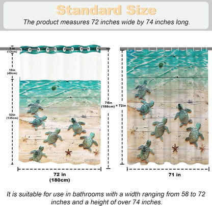 Nautical Green Sea Turtles Beach Theme Fabric Shower Curtain Sets Bathroom Blue Ocean Decor with Grommets and Hooks - 72 x 72 Inch Teal