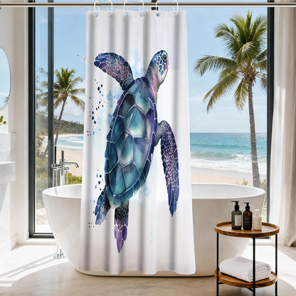 Nautical Green Sea Turtles Beach Theme Fabric Shower Curtain Sets Bathroom Blue Ocean Decor with Grommets and Hooks - 72 x 72 Inch Teal