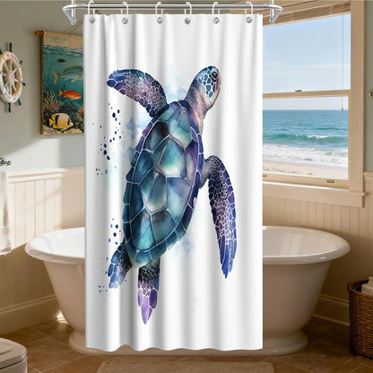 Nautical Green Sea Turtles Beach Theme Fabric Shower Curtain Sets Bathroom Blue Ocean Decor with Grommets and Hooks - 72 x 72 Inch Teal