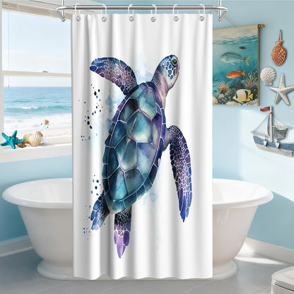 Nautical Green Sea Turtles Beach Theme Fabric Shower Curtain Sets Bathroom Blue Ocean Decor with Grommets and Hooks - 72 x 72 Inch Teal