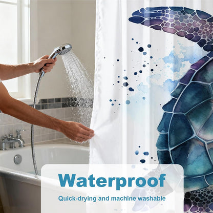 Nautical Green Sea Turtles Beach Theme Fabric Shower Curtain Sets Bathroom Blue Ocean Decor with Grommets and Hooks - 72 x 72 Inch Teal