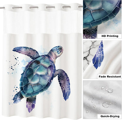 Nautical Green Sea Turtles Beach Theme Fabric Shower Curtain Sets Bathroom Blue Ocean Decor with Grommets and Hooks - 72 x 72 Inch Teal
