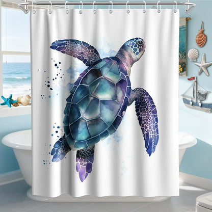 Nautical Green Sea Turtles Beach Theme Fabric Shower Curtain Sets Bathroom Blue Ocean Decor with Grommets and Hooks - 72 x 72 Inch Teal
