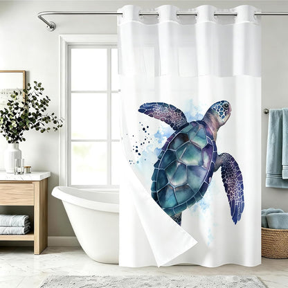 Nautical Green Sea Turtles Beach Theme Fabric Shower Curtain Sets Bathroom Blue Ocean Decor with Grommets and Hooks - 72 x 72 Inch Teal