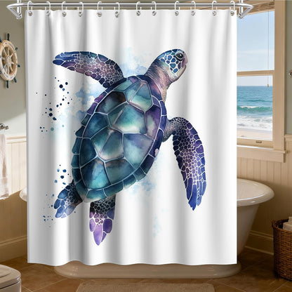 Nautical Green Sea Turtles Beach Theme Fabric Shower Curtain Sets Bathroom Blue Ocean Decor with Grommets and Hooks - 72 x 72 Inch Teal