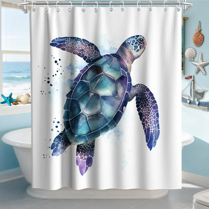 Nautical Green Sea Turtles Beach Theme Fabric Shower Curtain Sets Bathroom Blue Ocean Decor with Grommets and Hooks - 72 x 72 Inch Teal