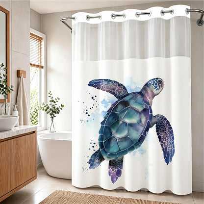 Nautical Green Sea Turtles Beach Theme Fabric Shower Curtain Sets Bathroom Blue Ocean Decor with Grommets and Hooks - 72 x 72 Inch Teal