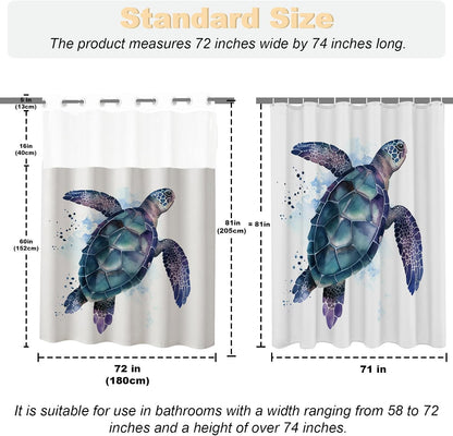 Nautical Green Sea Turtles Beach Theme Fabric Shower Curtain Sets Bathroom Blue Ocean Decor with Grommets and Hooks - 72 x 72 Inch Teal