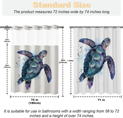 Nautical Green Sea Turtles Beach Theme Fabric Shower Curtain Sets Bathroom Blue Ocean Decor with Grommets and Hooks - 72 x 72 Inch Teal