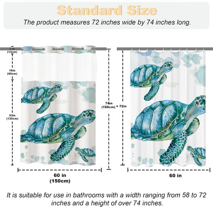Nautical Green Sea Turtles Beach Theme Fabric Shower Curtain Sets Bathroom Blue Ocean Decor with Grommets and Hooks - 72 x 72 Inch Teal