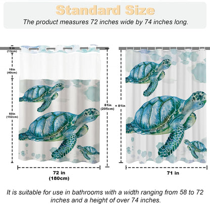 Nautical Green Sea Turtles Beach Theme Fabric Shower Curtain Sets Bathroom Blue Ocean Decor with Grommets and Hooks - 72 x 72 Inch Teal
