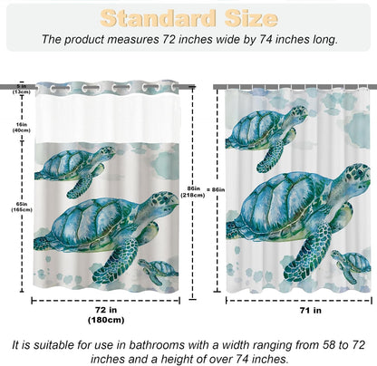 Nautical Green Sea Turtles Beach Theme Fabric Shower Curtain Sets Bathroom Blue Ocean Decor with Grommets and Hooks - 72 x 72 Inch Teal