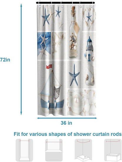 Nautical Green Sea Turtles Beach Theme Fabric Shower Curtain Sets Bathroom Blue Ocean Decor with Grommets and Hooks - 72 x 72 Inch Teal
