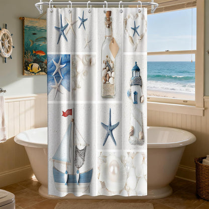 Nautical Green Sea Turtles Beach Theme Fabric Shower Curtain Sets Bathroom Blue Ocean Decor with Grommets and Hooks - 72 x 72 Inch Teal