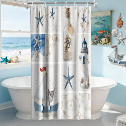 Nautical Green Sea Turtles Beach Theme Fabric Shower Curtain Sets Bathroom Blue Ocean Decor with Grommets and Hooks - 72 x 72 Inch Teal