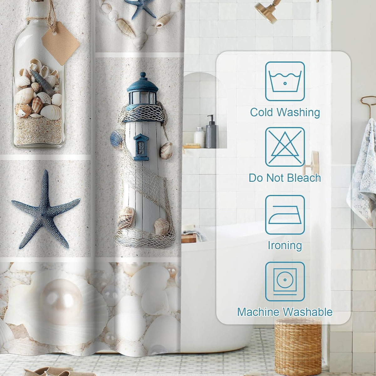 Nautical Green Sea Turtles Beach Theme Fabric Shower Curtain Sets Bathroom Blue Ocean Decor with Grommets and Hooks - 72 x 72 Inch Teal