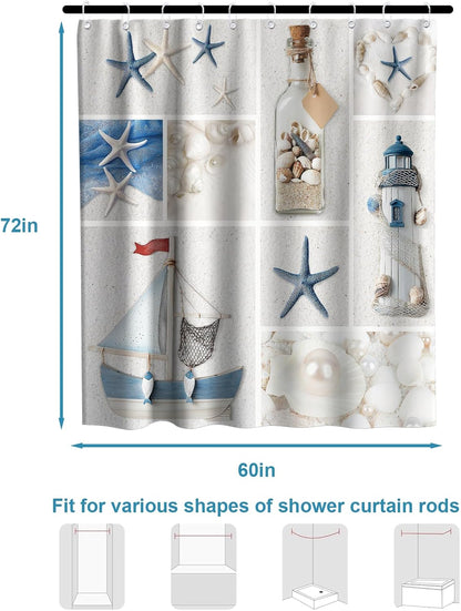 Nautical Green Sea Turtles Beach Theme Fabric Shower Curtain Sets Bathroom Blue Ocean Decor with Grommets and Hooks - 72 x 72 Inch Teal