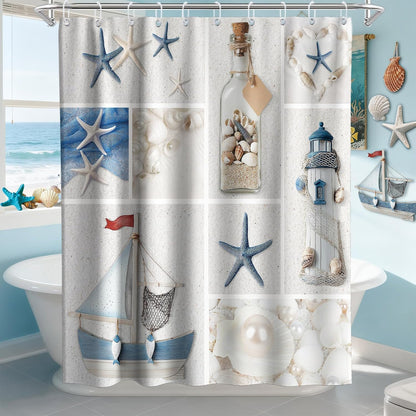 Nautical Green Sea Turtles Beach Theme Fabric Shower Curtain Sets Bathroom Blue Ocean Decor with Grommets and Hooks - 72 x 72 Inch Teal