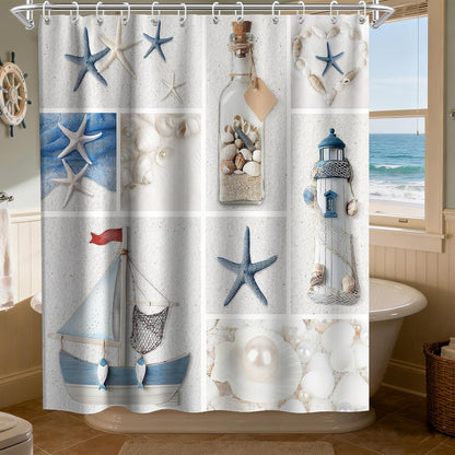 Nautical Green Sea Turtles Beach Theme Fabric Shower Curtain Sets Bathroom Blue Ocean Decor with Grommets and Hooks - 72 x 72 Inch Teal