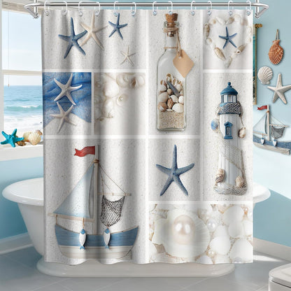 Nautical Green Sea Turtles Beach Theme Fabric Shower Curtain Sets Bathroom Blue Ocean Decor with Grommets and Hooks - 72 x 72 Inch Teal
