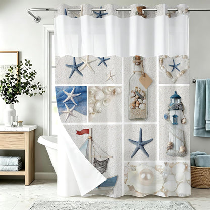 Nautical Green Sea Turtles Beach Theme Fabric Shower Curtain Sets Bathroom Blue Ocean Decor with Grommets and Hooks - 72 x 72 Inch Teal