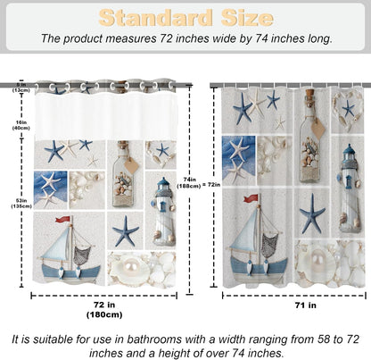 Nautical Green Sea Turtles Beach Theme Fabric Shower Curtain Sets Bathroom Blue Ocean Decor with Grommets and Hooks - 72 x 72 Inch Teal