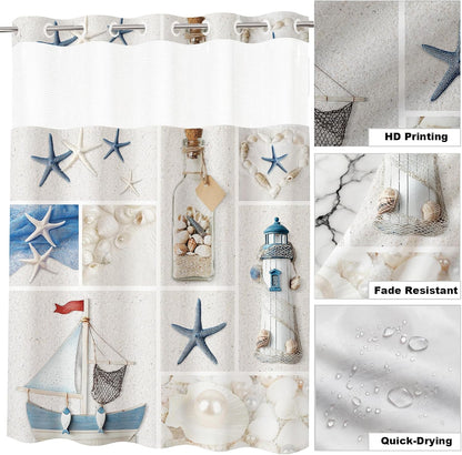 Nautical Green Sea Turtles Beach Theme Fabric Shower Curtain Sets Bathroom Blue Ocean Decor with Grommets and Hooks - 72 x 72 Inch Teal