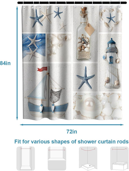Nautical Green Sea Turtles Beach Theme Fabric Shower Curtain Sets Bathroom Blue Ocean Decor with Grommets and Hooks - 72 x 72 Inch Teal