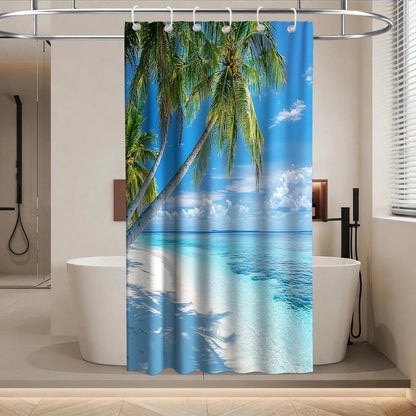 Nautical Green Sea Turtles Beach Theme Fabric Shower Curtain Sets Bathroom Blue Ocean Decor with Grommets and Hooks - 72 x 72 Inch Teal