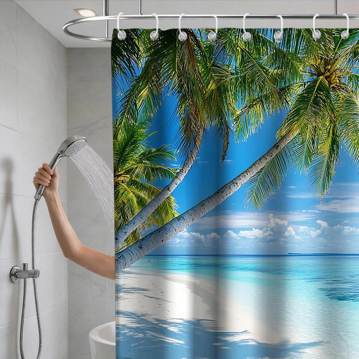 Nautical Green Sea Turtles Beach Theme Fabric Shower Curtain Sets Bathroom Blue Ocean Decor with Grommets and Hooks - 72 x 72 Inch Teal