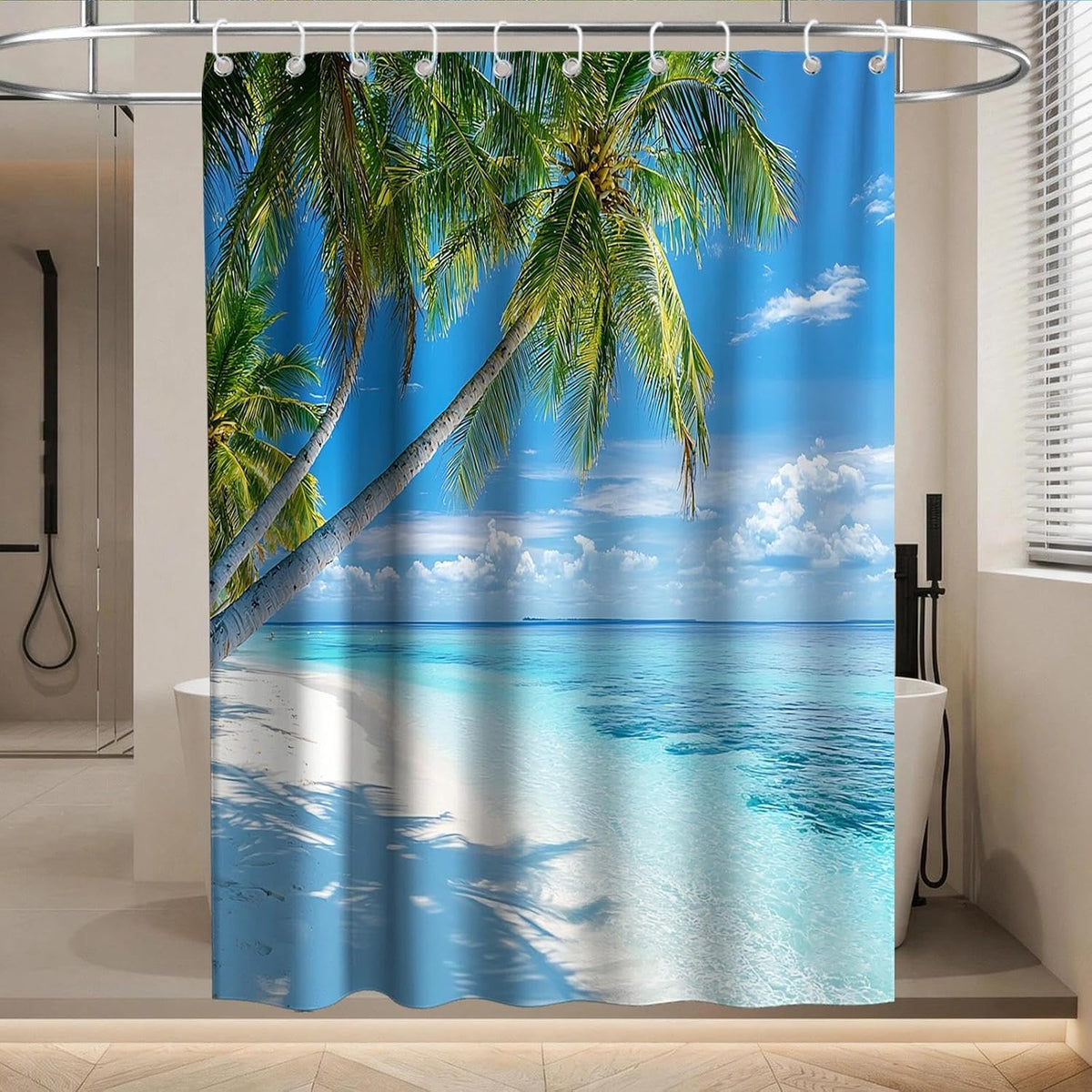 Nautical Green Sea Turtles Beach Theme Fabric Shower Curtain Sets Bathroom Blue Ocean Decor with Grommets and Hooks - 72 x 72 Inch Teal