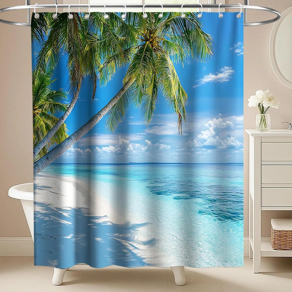 Nautical Green Sea Turtles Beach Theme Fabric Shower Curtain Sets Bathroom Blue Ocean Decor with Grommets and Hooks - 72 x 72 Inch Teal