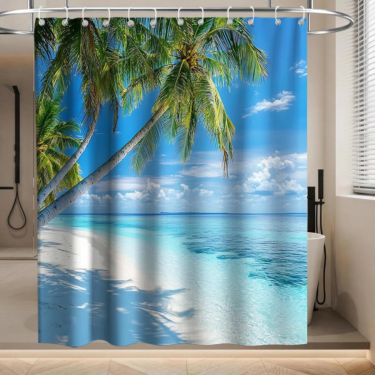 Nautical Green Sea Turtles Beach Theme Fabric Shower Curtain Sets Bathroom Blue Ocean Decor with Grommets and Hooks - 72 x 72 Inch Teal