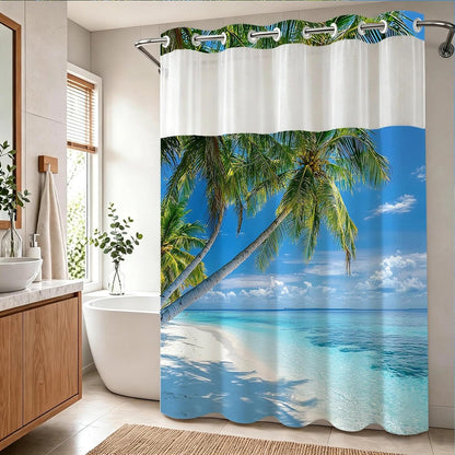 Nautical Green Sea Turtles Beach Theme Fabric Shower Curtain Sets Bathroom Blue Ocean Decor with Grommets and Hooks - 72 x 72 Inch Teal