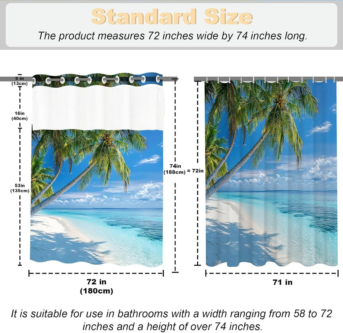 Nautical Green Sea Turtles Beach Theme Fabric Shower Curtain Sets Bathroom Blue Ocean Decor with Grommets and Hooks - 72 x 72 Inch Teal