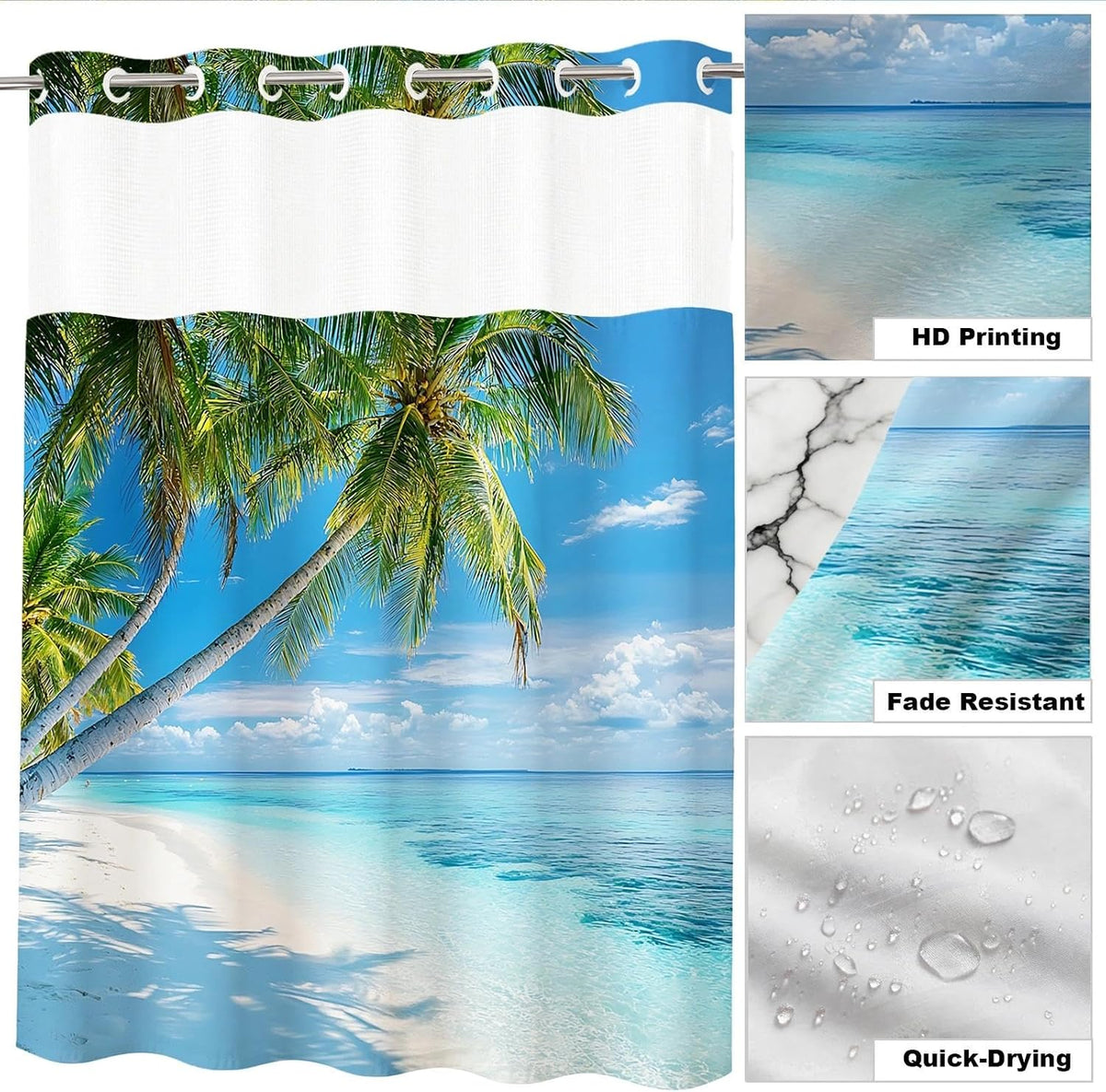 Nautical Green Sea Turtles Beach Theme Fabric Shower Curtain Sets Bathroom Blue Ocean Decor with Grommets and Hooks - 72 x 72 Inch Teal