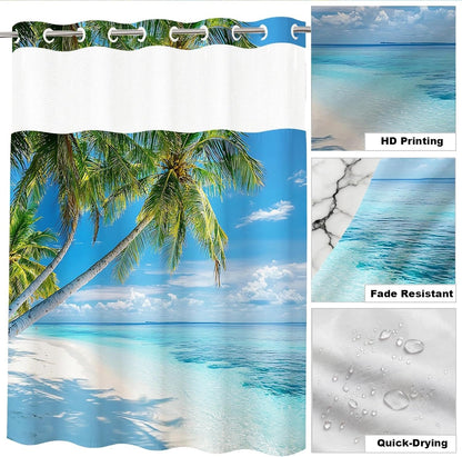 Nautical Green Sea Turtles Beach Theme Fabric Shower Curtain Sets Bathroom Blue Ocean Decor with Grommets and Hooks - 72 x 72 Inch Teal