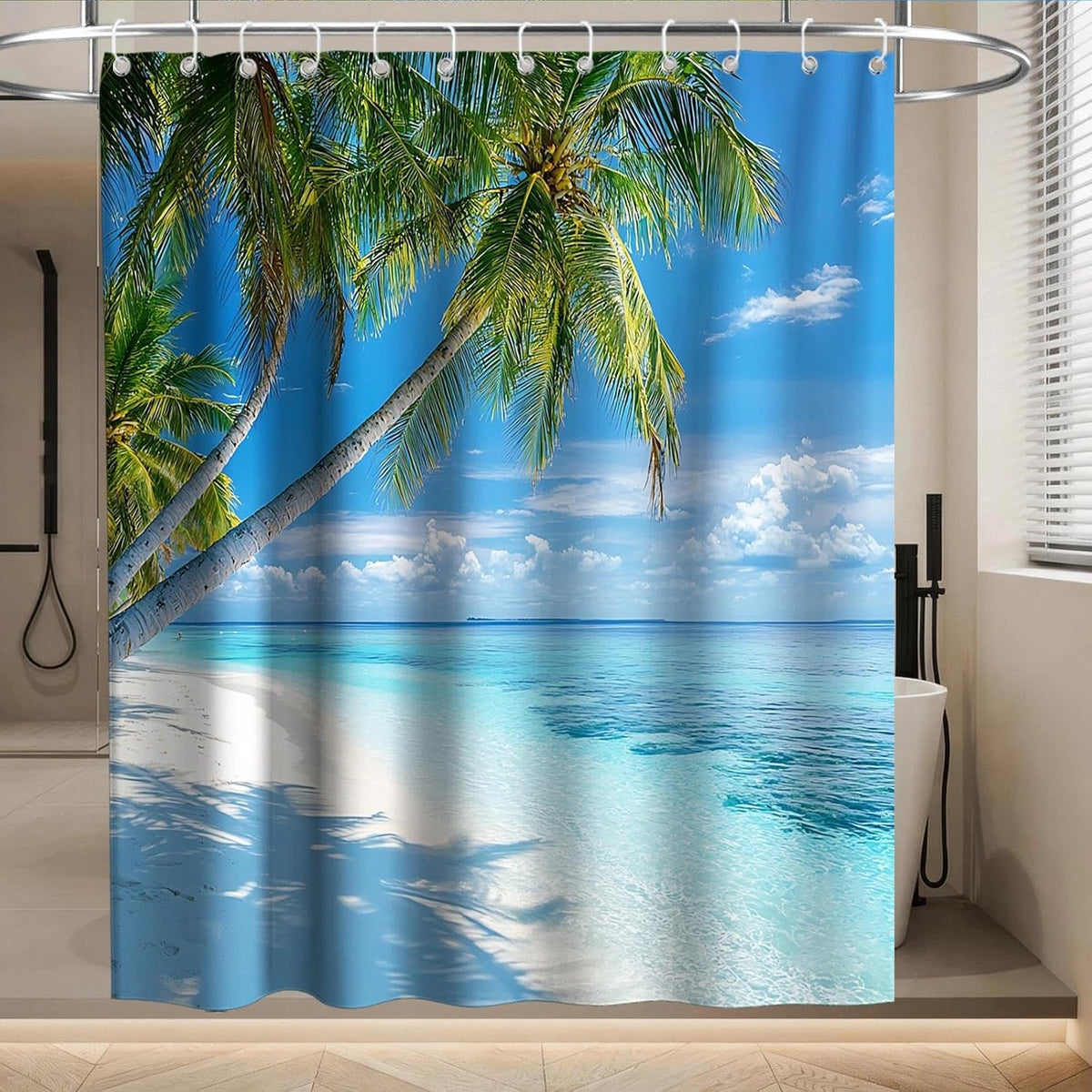 Nautical Green Sea Turtles Beach Theme Fabric Shower Curtain Sets Bathroom Blue Ocean Decor with Grommets and Hooks - 72 x 72 Inch Teal