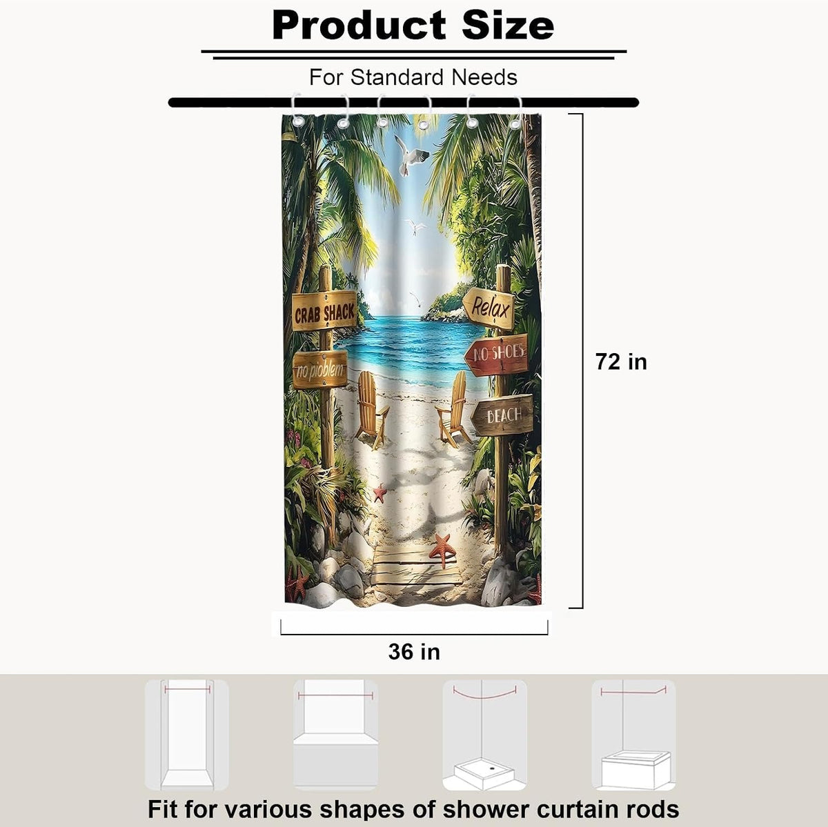Nautical Green Sea Turtles Beach Theme Fabric Shower Curtain Sets Bathroom Blue Ocean Decor with Grommets and Hooks - 72 x 72 Inch Teal