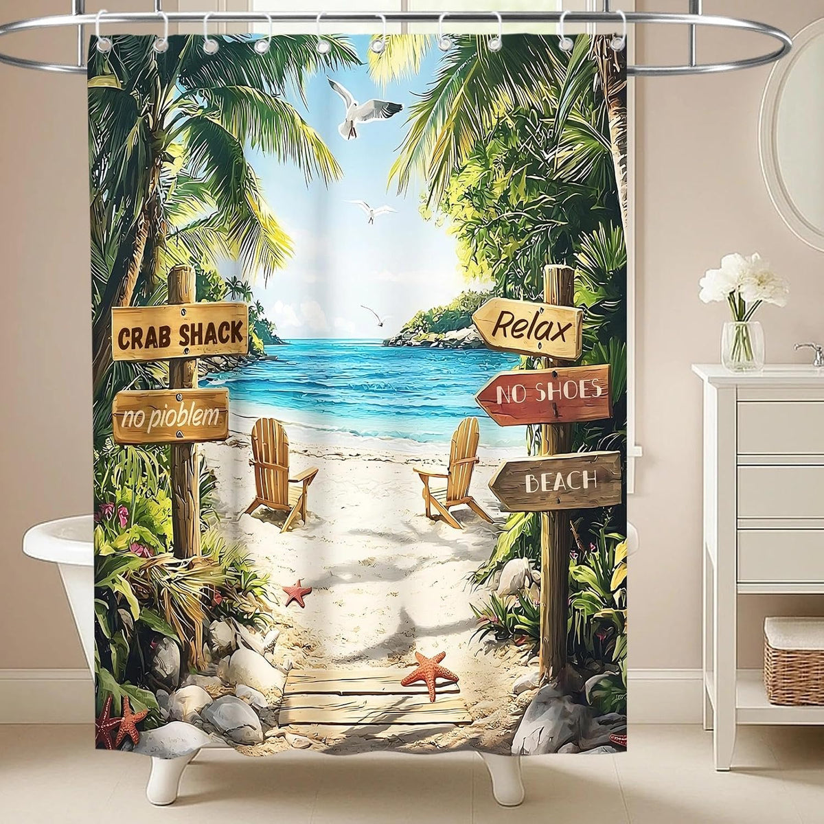 Nautical Green Sea Turtles Beach Theme Fabric Shower Curtain Sets Bathroom Blue Ocean Decor with Grommets and Hooks - 72 x 72 Inch Teal