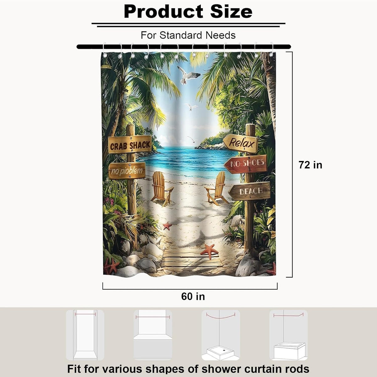 Nautical Green Sea Turtles Beach Theme Fabric Shower Curtain Sets Bathroom Blue Ocean Decor with Grommets and Hooks - 72 x 72 Inch Teal