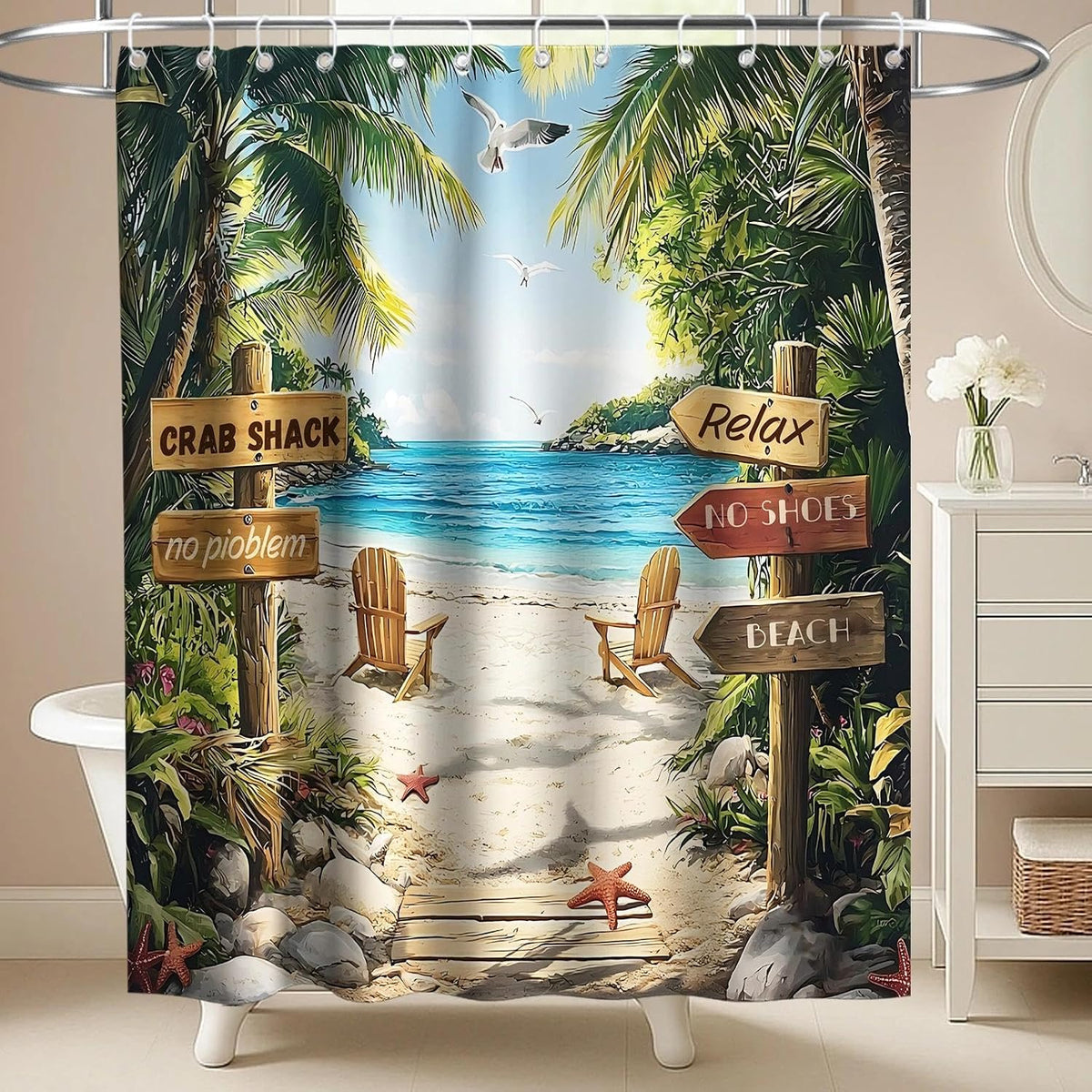 Nautical Green Sea Turtles Beach Theme Fabric Shower Curtain Sets Bathroom Blue Ocean Decor with Grommets and Hooks - 72 x 72 Inch Teal