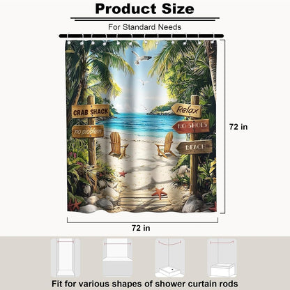Nautical Green Sea Turtles Beach Theme Fabric Shower Curtain Sets Bathroom Blue Ocean Decor with Grommets and Hooks - 72 x 72 Inch Teal