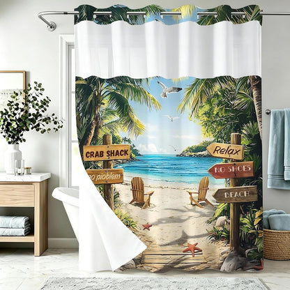 Nautical Green Sea Turtles Beach Theme Fabric Shower Curtain Sets Bathroom Blue Ocean Decor with Grommets and Hooks - 72 x 72 Inch Teal