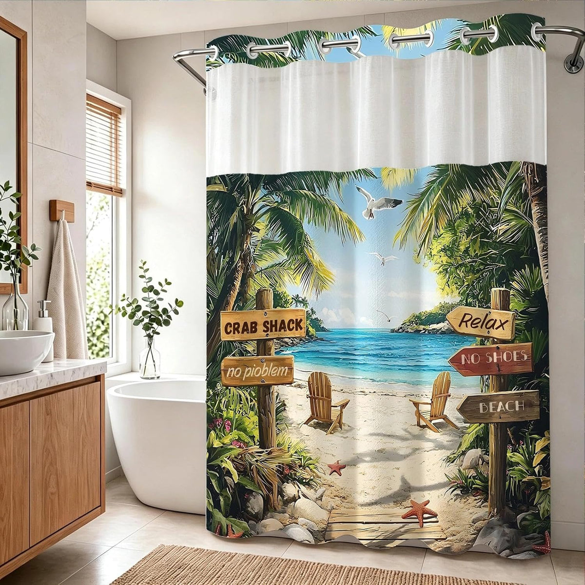 Nautical Green Sea Turtles Beach Theme Fabric Shower Curtain Sets Bathroom Blue Ocean Decor with Grommets and Hooks - 72 x 72 Inch Teal