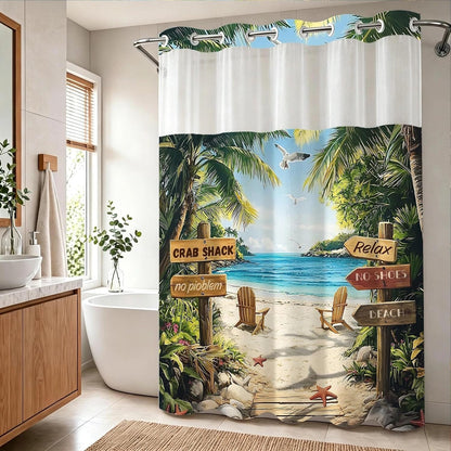 Nautical Green Sea Turtles Beach Theme Fabric Shower Curtain Sets Bathroom Blue Ocean Decor with Grommets and Hooks - 72 x 72 Inch Teal